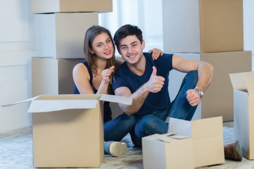 Office furniture and equipment prepared for a commercial move